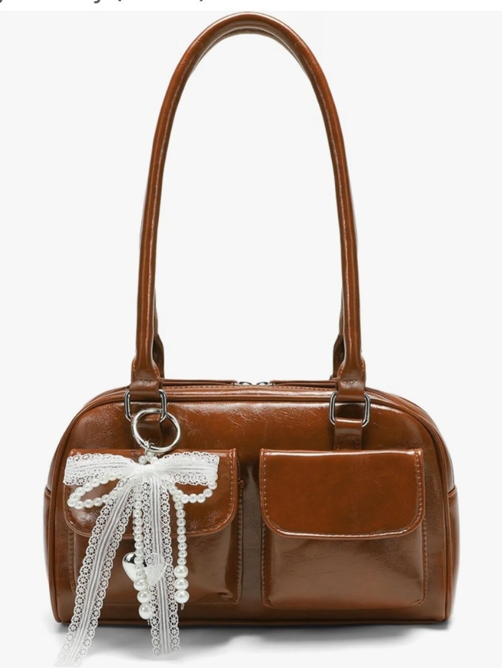 Brown Retro PU Leather Bow Pearl Shoulder Bag Purse NWT